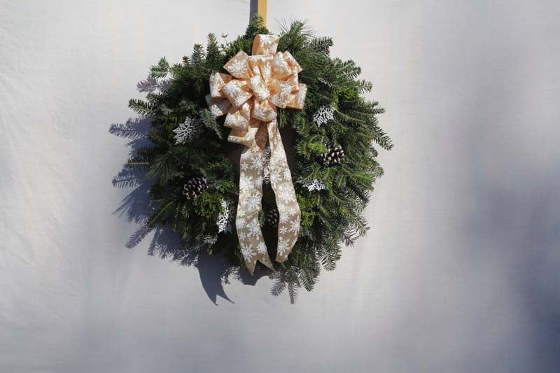 Fresh Handmade Circular Wreaths with Snowflake Ribbon